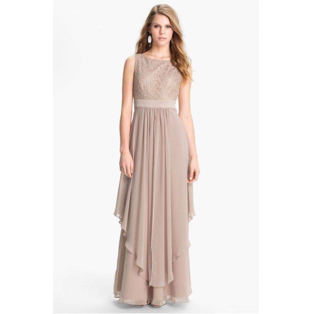 Eliza J lace chiffon sleeveless maxi dress gown